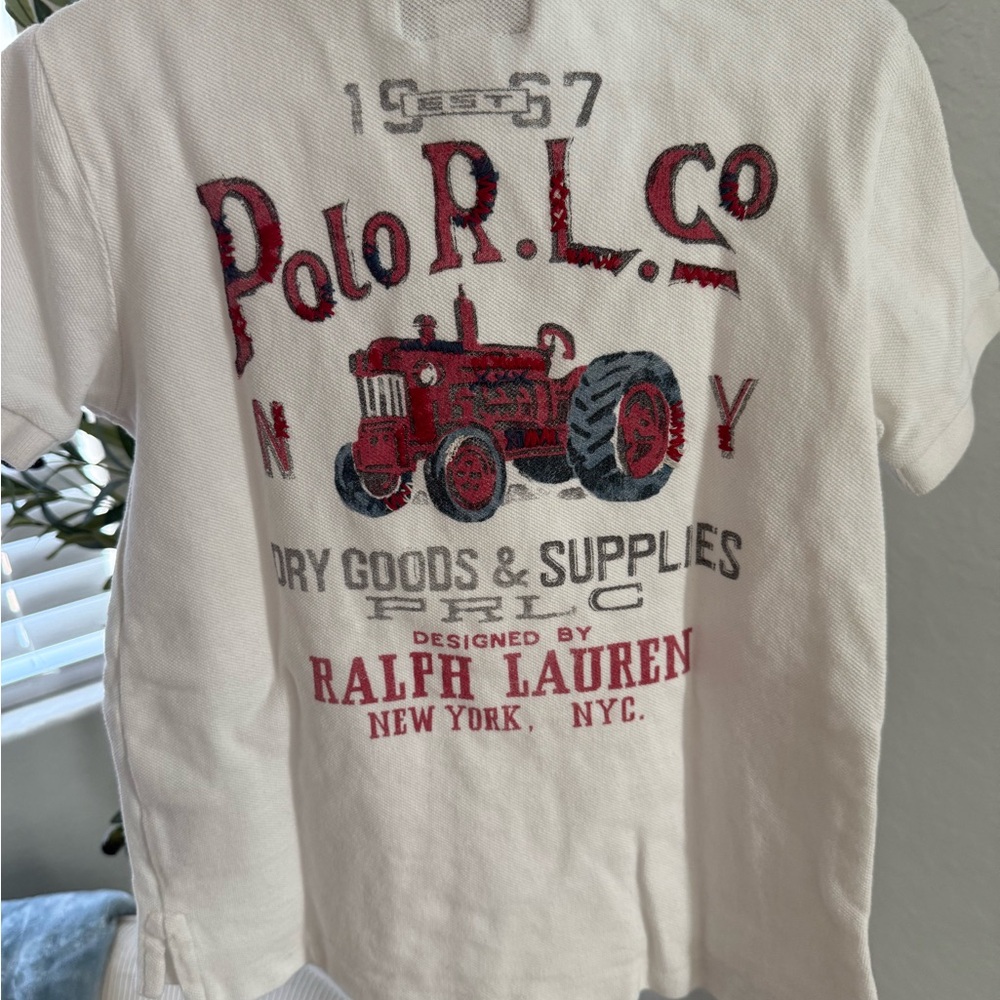 Ralph Lauren Kids White Polo with Red Tractor Print